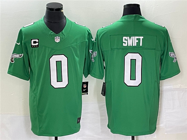 Men's Philadelphia Eagles #0 D’andre Swift Green 2023 F.U.S.E. With C Patch Vapor Untouchable Stitched Football Jersey